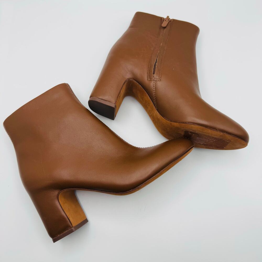 Vince Terri Brown Leather Block Heel Ankle Booties Chelsea Boots 35.5 - Picture 2 of 13